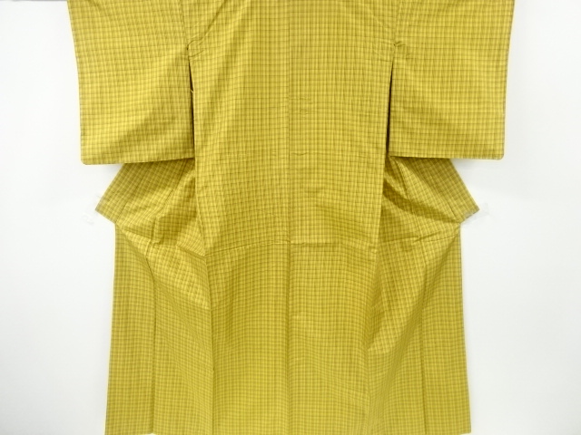 アンティーク　格子織り出し米沢紬着物